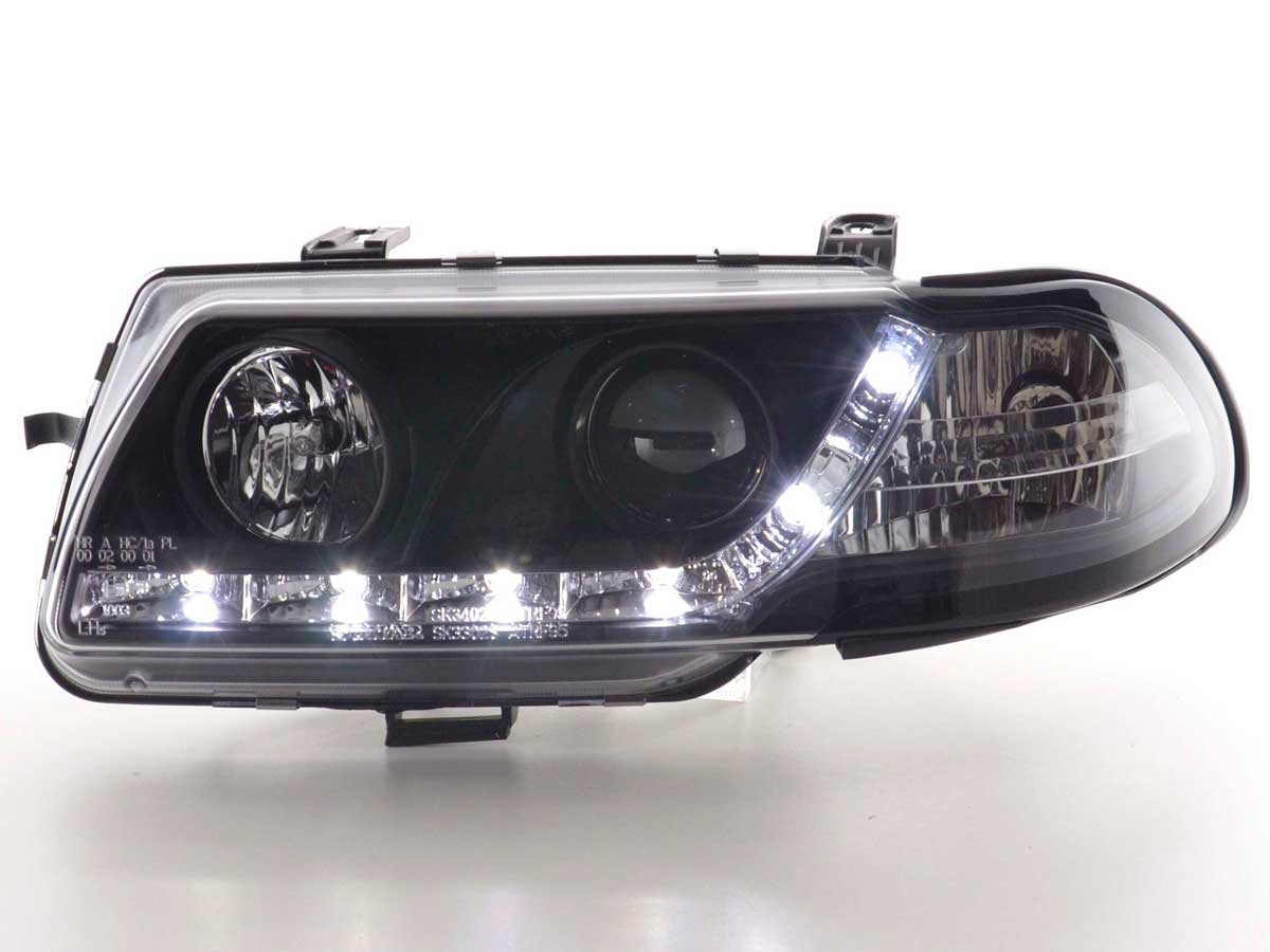 Scheinwerfer Set Daylight LED TFL-Optik Opel Corsa B 94-00 schwarz Scheinwerfer Set Daylight LED TFL-Optik Opel Corsa B 94-00 schwarz